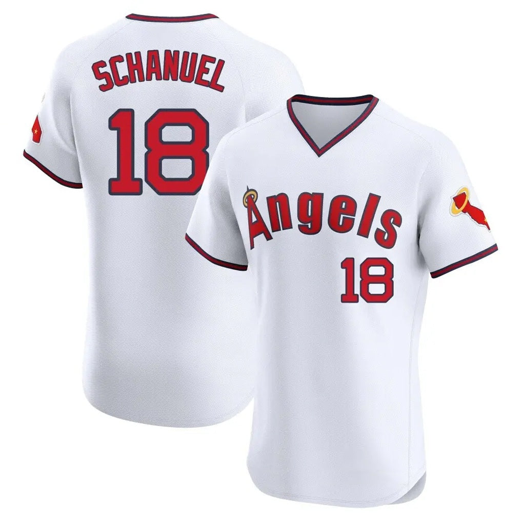 Los Angeles Angels #18 Nolan Schanuel Player White Fedasgoge T-shirt Home Limited Elite Stitched Jerseys