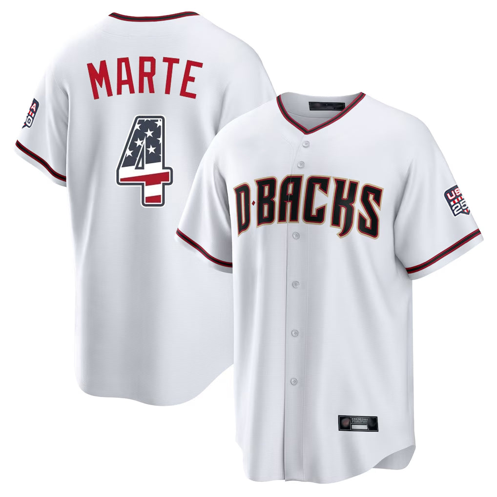 Arizona Diamondbacks #4 Ketel Marte Player White Fedasgoge USA 250 Fourth of July Home Game Stitched Jerseys