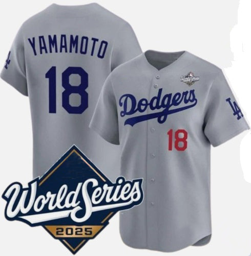 Los Angeles Dodgers #18 Yoshinobu Yamamoto Gray Fedasgoge 2025 World Series Limited Stitched Jersey