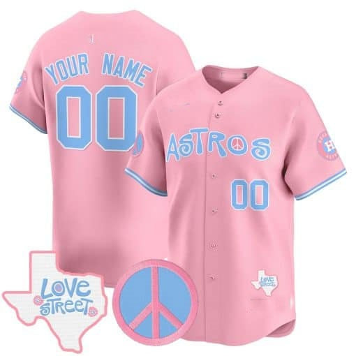 Custom Houston Astros  Love Street & Peace Sign Patch Bubblegum Pink Fedasgoge Vapor Premier Limited Jersey ¨C All Stitched