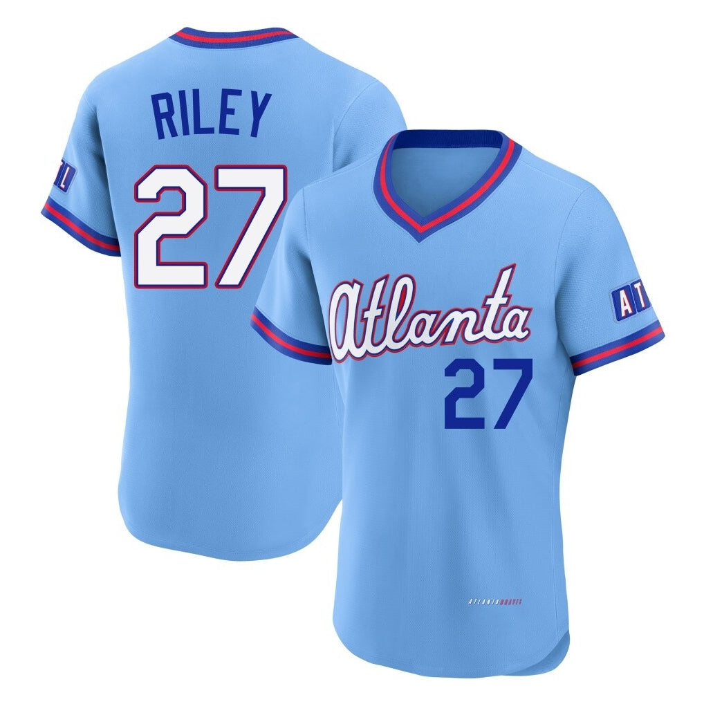 Atlanta Braves #27 Austin Riley Player Powder Blue Fedasgoge 2026 City Connect T-shirt Limited Elite Home Game Stitched Jerseys