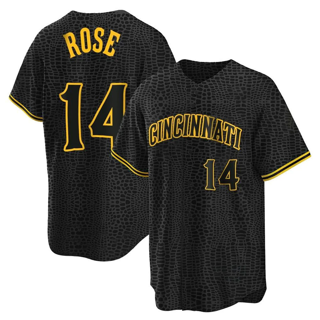 Cincinnati Reds #14 Pete Rose Player Black Fedasgoge Snake Skin City Home Stitched Jerseys