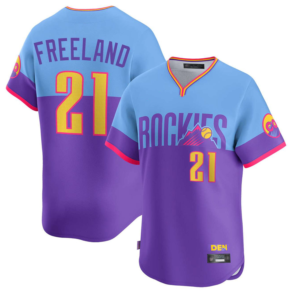 Colorado Rockies #21 Kyle Freeland Player Purple-Light Blue Fedasgoge City Connect Limited Home T-shirt Stitched Jerseys