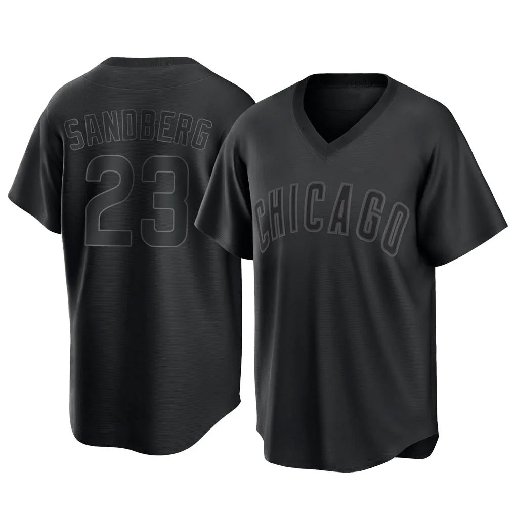 Chicago Cubs #23 Ryne Sandberg Player Black Fedasgoge T-shirt Home Game Stitched Jerseys