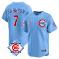 Chicago Cubs #7 Dansby Swanson Player Light Blue Fedasgoge 150th Anniversary Limited Home Stitched Jerseys