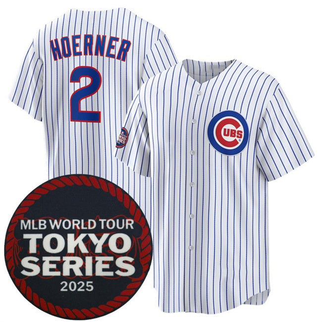 Chicago Cubs #2 Nico Hoerner White Fedasgoge 2025 World Tour Tokyo Series Home Stitched Jersey