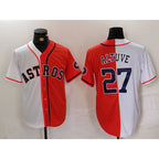Houston Astros #27 Jose Altuve White Orange Fedasgoge Blue Number Split Stitched Jersey 2