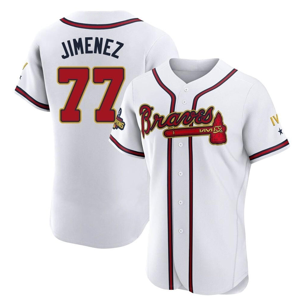 Atlanta Braves #77 Joe Jimenez Player White Gold Fedasgoge Limited Elite Home Game Stitched Jerseys