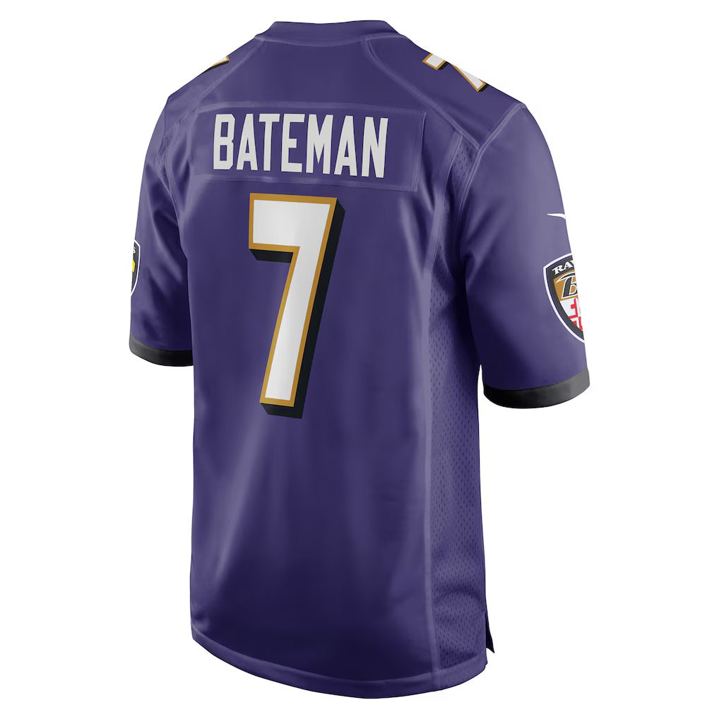 B.Ravens #7 Rashod Bateman Purple Fedasgoge Game Player Jersey