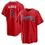 Atlanta Braves #1 Ozzie Albies Red FOULKSSHOP Alternate 2 Replica Jersey