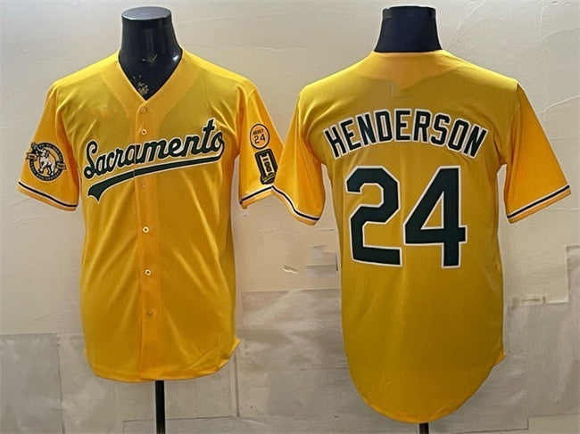 Oakland Athletics #24 Rickey Henderson 2026 Yellow Fedasgoge Alternate Sacramento Celebrating 125 Years Vapor Limited Stitched Jersey