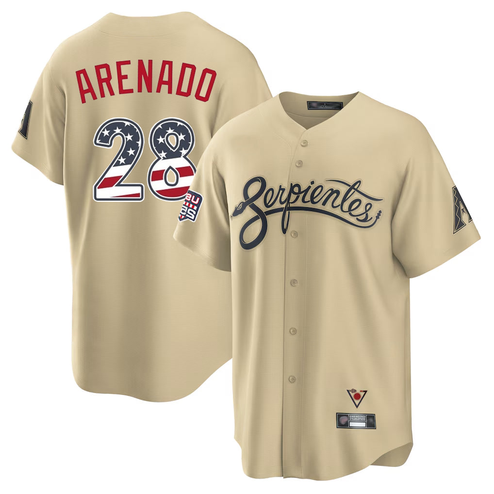 Arizona Diamondbacks #28 Nolan Arenado Player Tan Fedasgoge USA 250 Fourth of July Home Game Stitched Jerseys