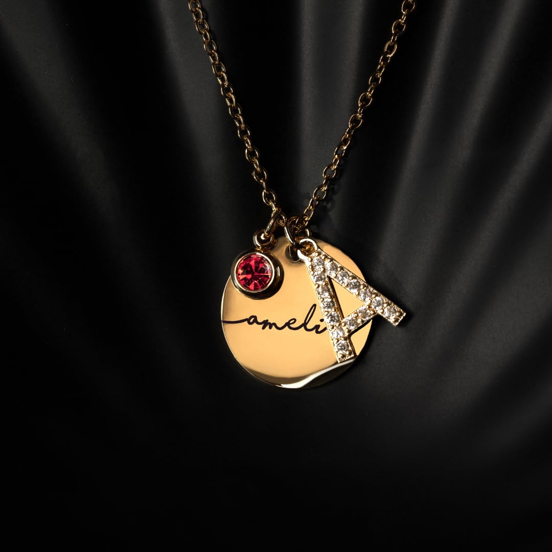 Personalized Initial Birthstone Necklace Mother's Day Gifts for Women Gold Name a Necklace Coin Pendant Custom Jewelry for Mom Gifts