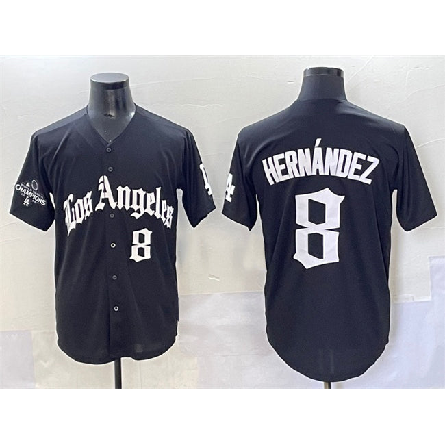 Los Angeles Dodgers #8 Enrique Hernandez Black Fedasgoge Mexico 2025 LA Gothic Style With 2024 World Series Champions Patch Vapor Premier Limited Stitched Jersey