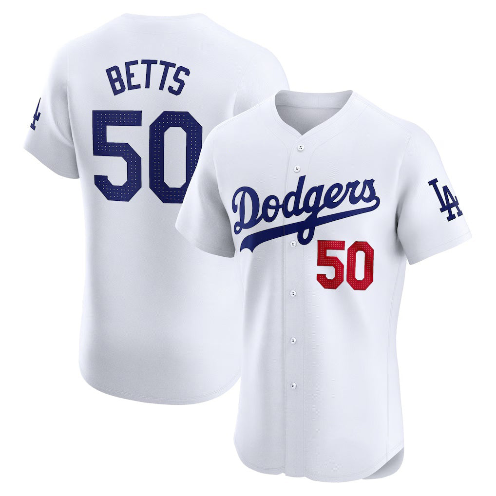 Los Angeles Dodgers #50 Mookie Betts White Fedasgoge Home Elite Jersey