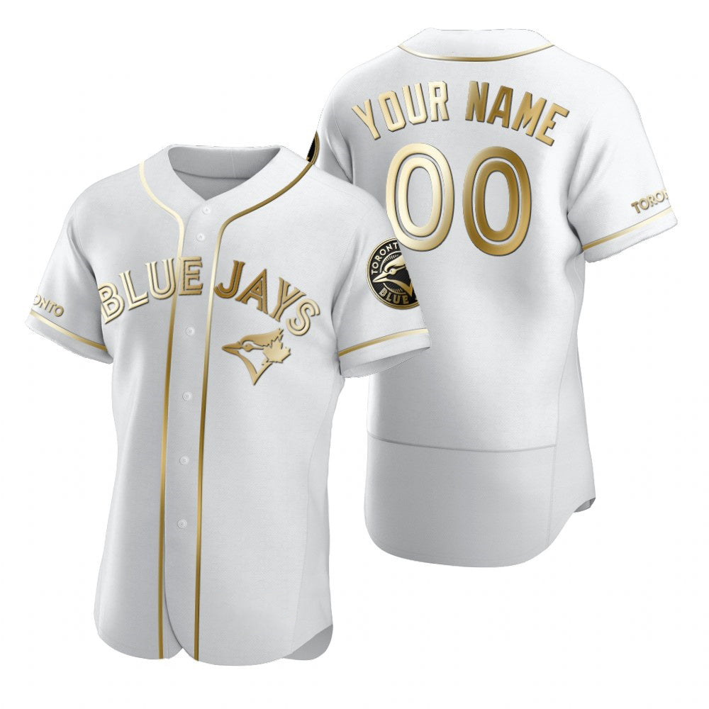 Custom Toronto Blue Jays White Fedasgoge Stitched Flex Base Golden Edition Jersey