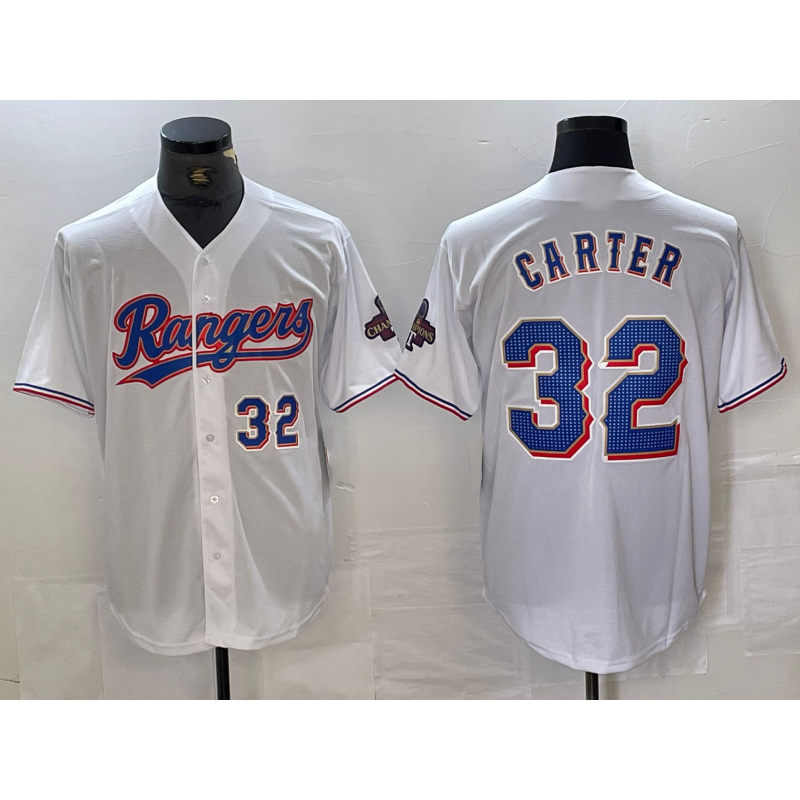 Texas Rangers #32 Evan Carter Number White Fedasgoge 2023 World Series Champions Cool Base Jerseys