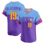 Colorado Rockies #19 Charlie Blackmon Player Purple-Light Blue Fedasgoge City Connect Limited Home T-shirt Stitched Jerseys