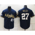 Atlanta Braves #27 Austin Riley 2022 Navy Blue FOULKSSHOP 2021 World Series Champions Golden Edition Stitched Cool Base Jersey