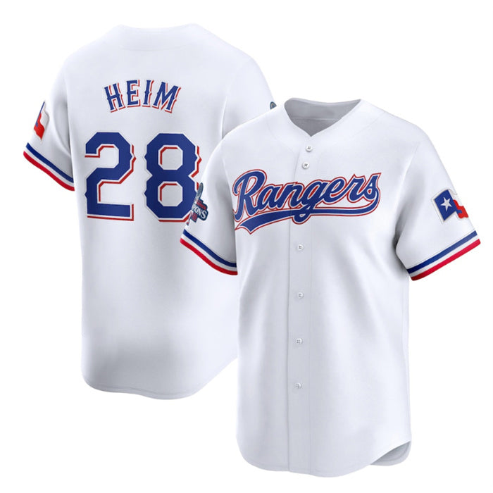 Texas Rangers #28 Jonah Heim White Fedasgoge 2023 World Series Champions Stitched Jersey