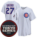 Chicago Cubs #27 Seiya Suzuki White Fedasgoge 2025 World Tour Tokyo Series Home Stitched Jersey