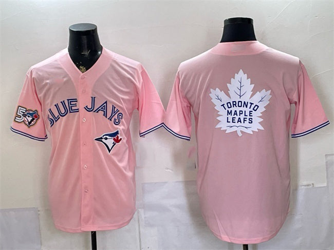 Toronto Blue Jays & Leafs With White Fedasgoge Leafs Logo Pink 50 Seasons Patch Stitched Jersey