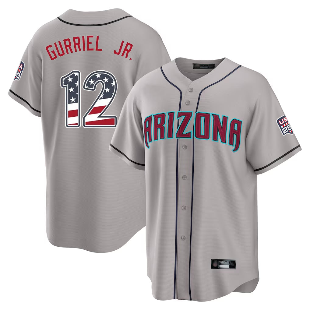 Arizona Diamondbacks #12 Lourdes Gurriel Jr Player Gray Fedasgoge USA 250 Fourth of July Home Game Stitched Jerseys