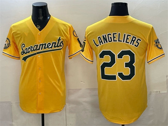 Oakland Athletics #23 Shea Langeliers 2026 Yellow Fedasgoge Alternate Sacramento Celebrating 125 Years Vapor Limited Stitched Jersey