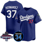 Los Angeles Dodgers #37 Teoscar Hernandez Royal Fedasgoge 2024 World Series Champions With Fernando Memorial Patch Vapor Premier Limited Stitched Jersey