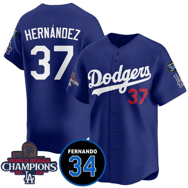 Los Angeles Dodgers #37 Teoscar Hernandez Royal Fedasgoge 2024 World Series Champions With Fernando Memorial Patch Vapor Premier Limited Stitched Jersey