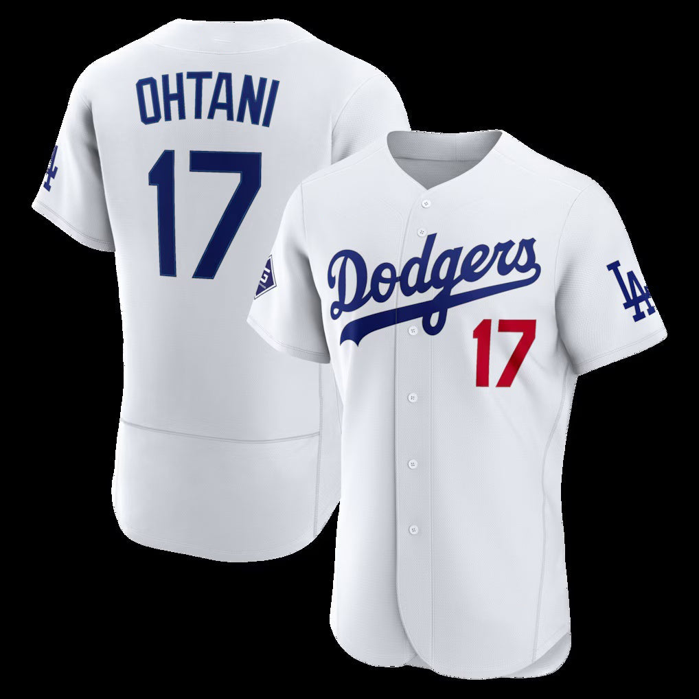 Los Angeles Dodgers #17 Shohei Ohtani White Fedasgoge Home Authentic Sponsor Patch Jersey