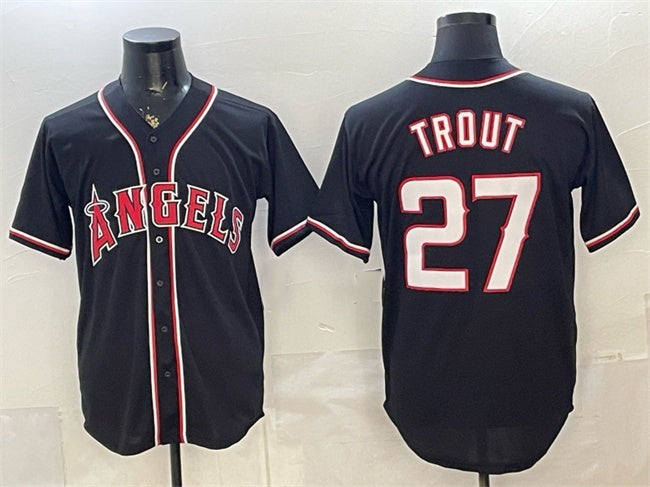 Los Angeles Angels #27 Mike Trout 2026 Fashion Replica Black Fedasgoge Out Stitched Jersey