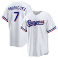 Texas Rangers #7 Ivan Rodriguez White Fedasgoge Home Retired Player Replica Jersey