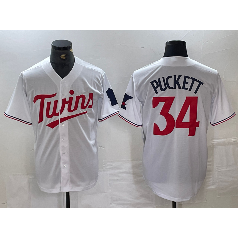 Minnesota Twins #34 Kirby Puckett White Red Fedasgoge Stitched Cool Base Jersey