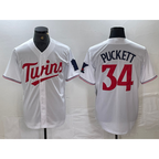 Minnesota Twins #34 Kirby Puckett White Red Fedasgoge Stitched Cool Base Jersey