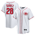 Cincinnati Reds #28 Eugenio Su¨¢rez Player White Fedasgoge Game Home Stitched Jerseys