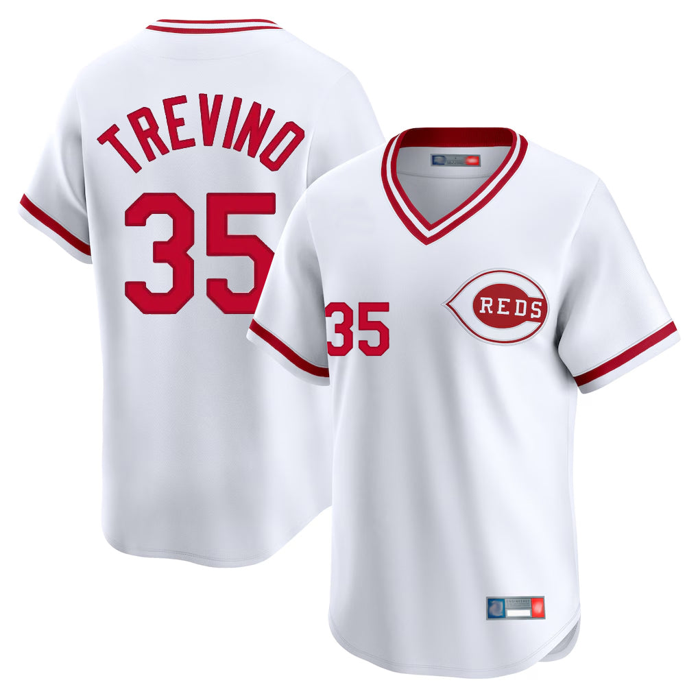 Cincinnati Reds #35 Jose Trevino Player White Fedasgoge Cooperstown Collection Limited T-shirt Home Stitched Jerseys