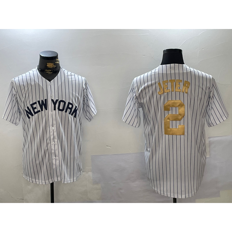 New York Yankees #2 Derek Jeter White Fedasgoge Pinstripe Fashion Cool Base Jersey 2