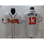 Atlanta Braves #13 Ronald Acuna Jr 2022 White Gold FOULKSSHOP World Series Champions Program Cool Base Stitched Jersey