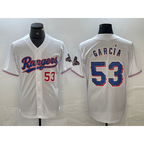 Texas Rangers #53 Adolis Garcia Number White Fedasgoge 2023 World Series Champions Cool Base Jersey 2