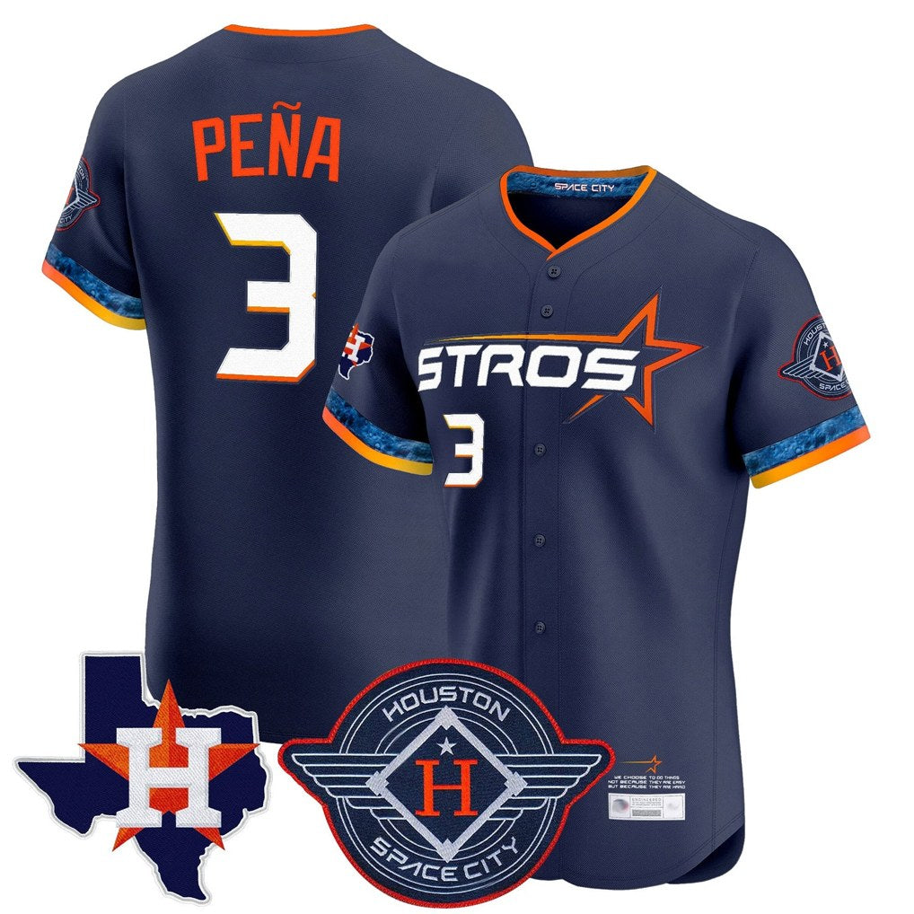 Houston Astros #3 Jeremy Pena Player Navy Fedasgoge City Connect Texas Patch Vapor Premier Limited Elite Home Stitched Jerseys