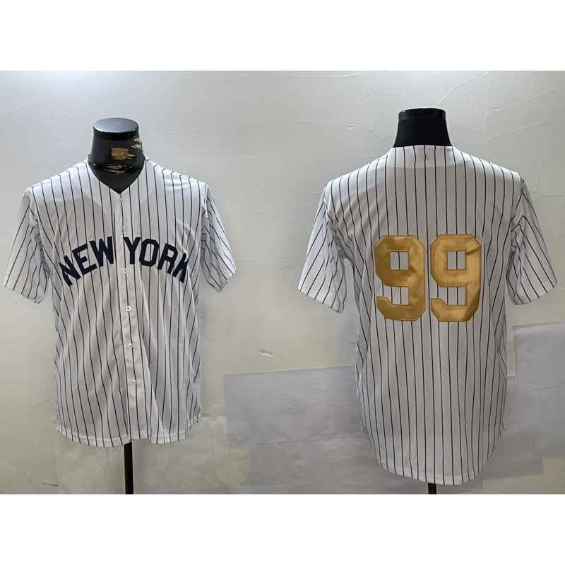 New York Yankees #99 Aaron Judge White Fedasgoge Pinstripe Without Name Fashion Cool Base Jersey 2