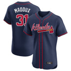 Atlanta Braves #31 Greg Maddux Player Navy Fedasgoge Limited Elite Home Game Stitched Jerseys