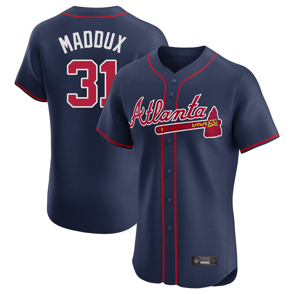 Atlanta Braves #31 Greg Maddux Player Navy Fedasgoge Limited Elite Home Game Stitched Jerseys