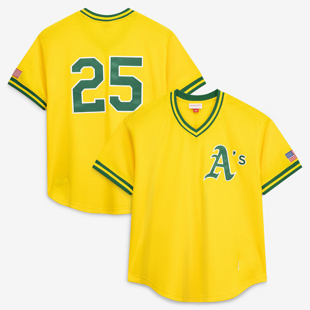 Oakland Athletics #25 Mark McGwire Mitchell & Ness Gold Fedasgoge Authentic Batting Practice Jersey