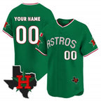 Custom Houston Astros Mexico Texas Patch Vapor Premier Limited Jersey V3 ¨C Green Fedasgoge