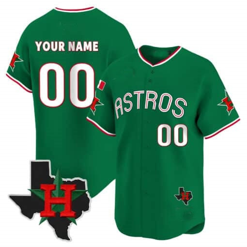 Custom Houston Astros Mexico Texas Patch Vapor Premier Limited Jersey V3 ¨C Green Fedasgoge