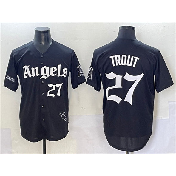 Los Angeles Angels #27 Mike Trout Black Fedasgoge 'Gothic Halo Edition' Vapor Limited Stitched Jersey