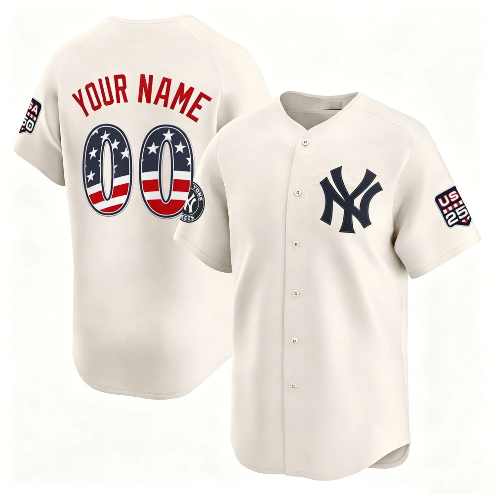 Custom New York Yankees Cream Fedasgoge USA 250 Fourth of July Limited Stitched Jersey