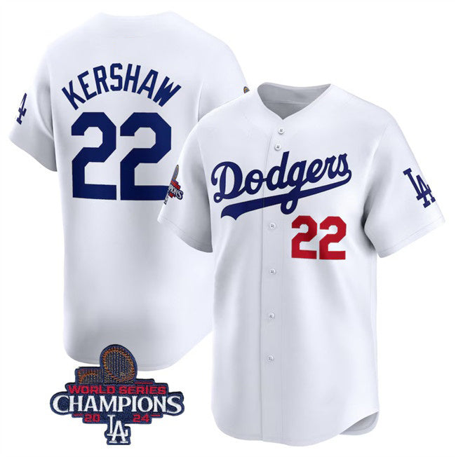 Los Angeles Dodgers #22 Clayton Kershaw White Fedasgoge 2024 World Series Champions Home Limited Stitched Jersey